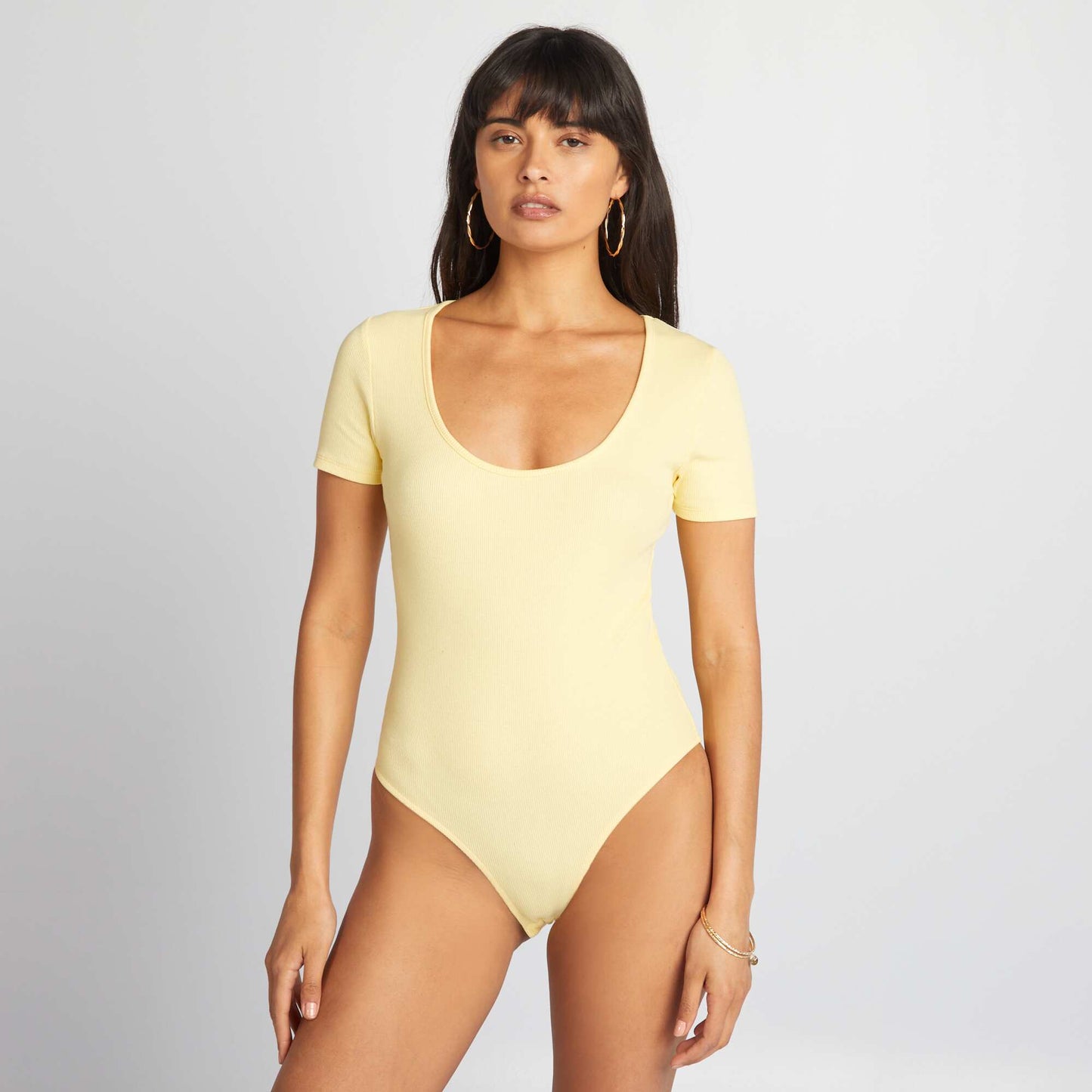 Plain ribbed knit bodysuit YELLOW