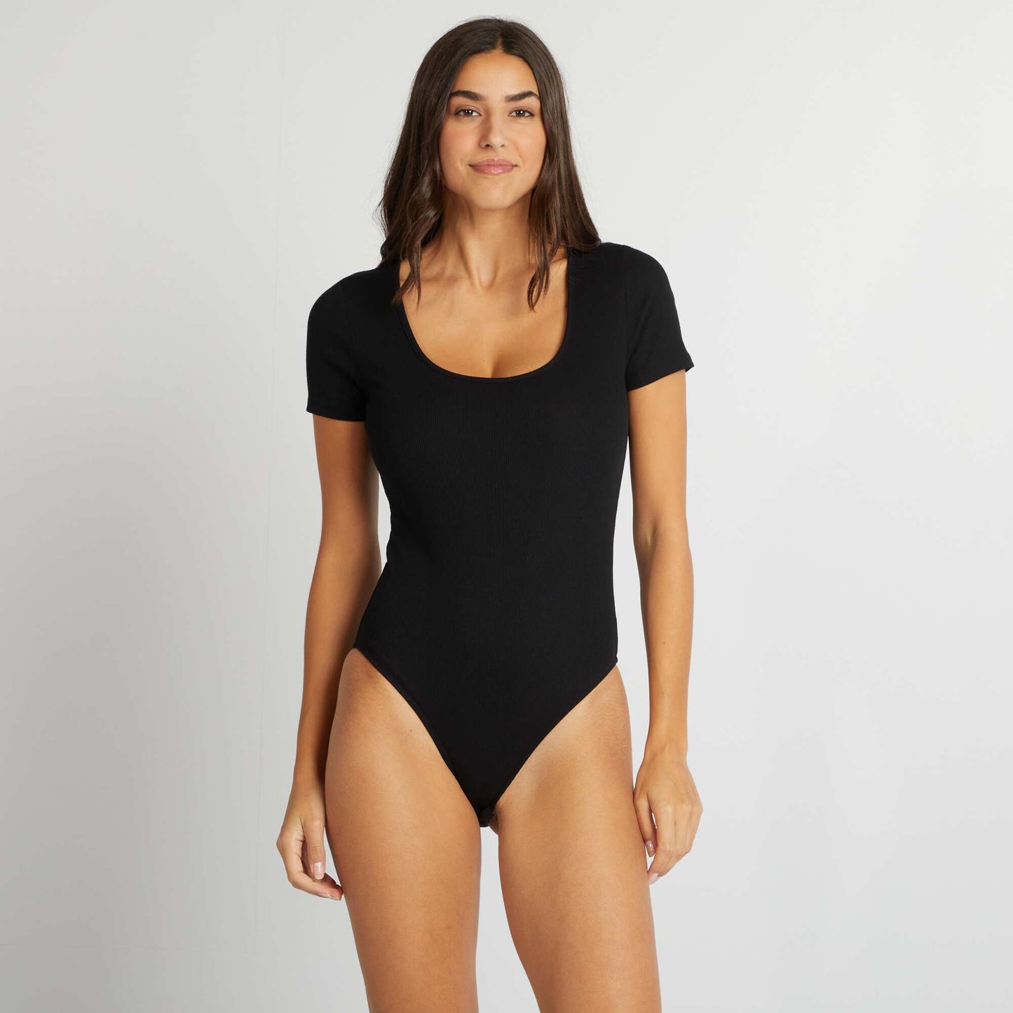 Plain ribbed knit bodysuit Black