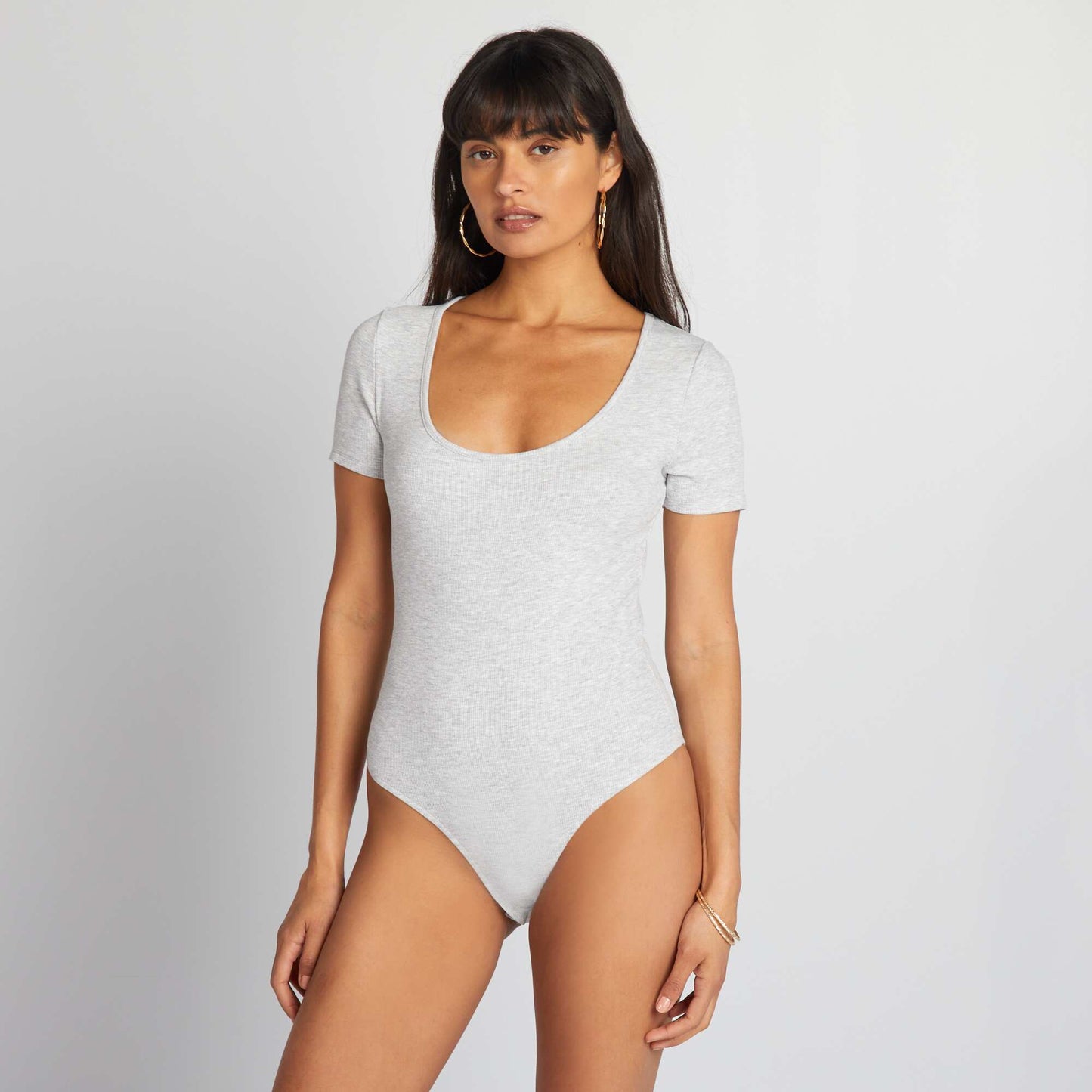 Plain ribbed knit bodysuit GREY