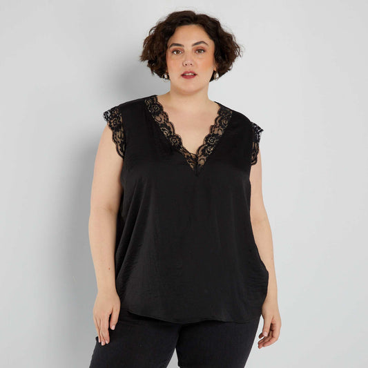 V-neck blouse with lace Black