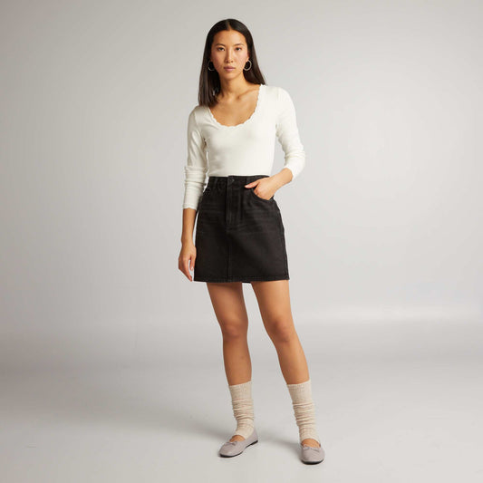 Short denim skirt BLACK