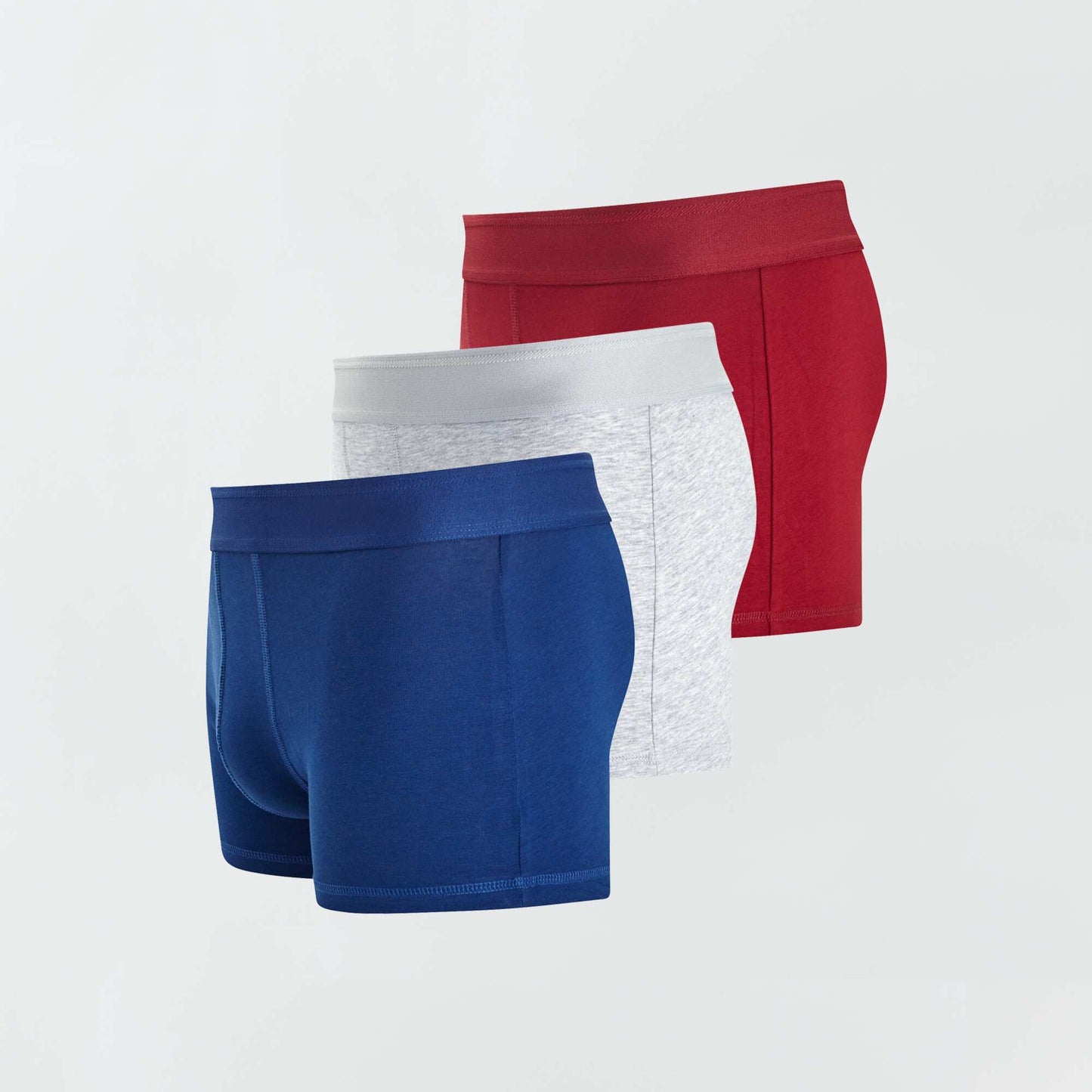 Pack of 3 plain boxers BLUE/grey/red