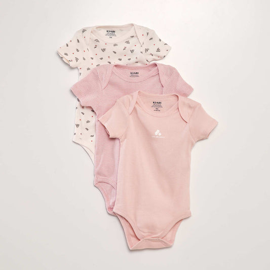 Pack of 3 eco-design bodysuits PINK