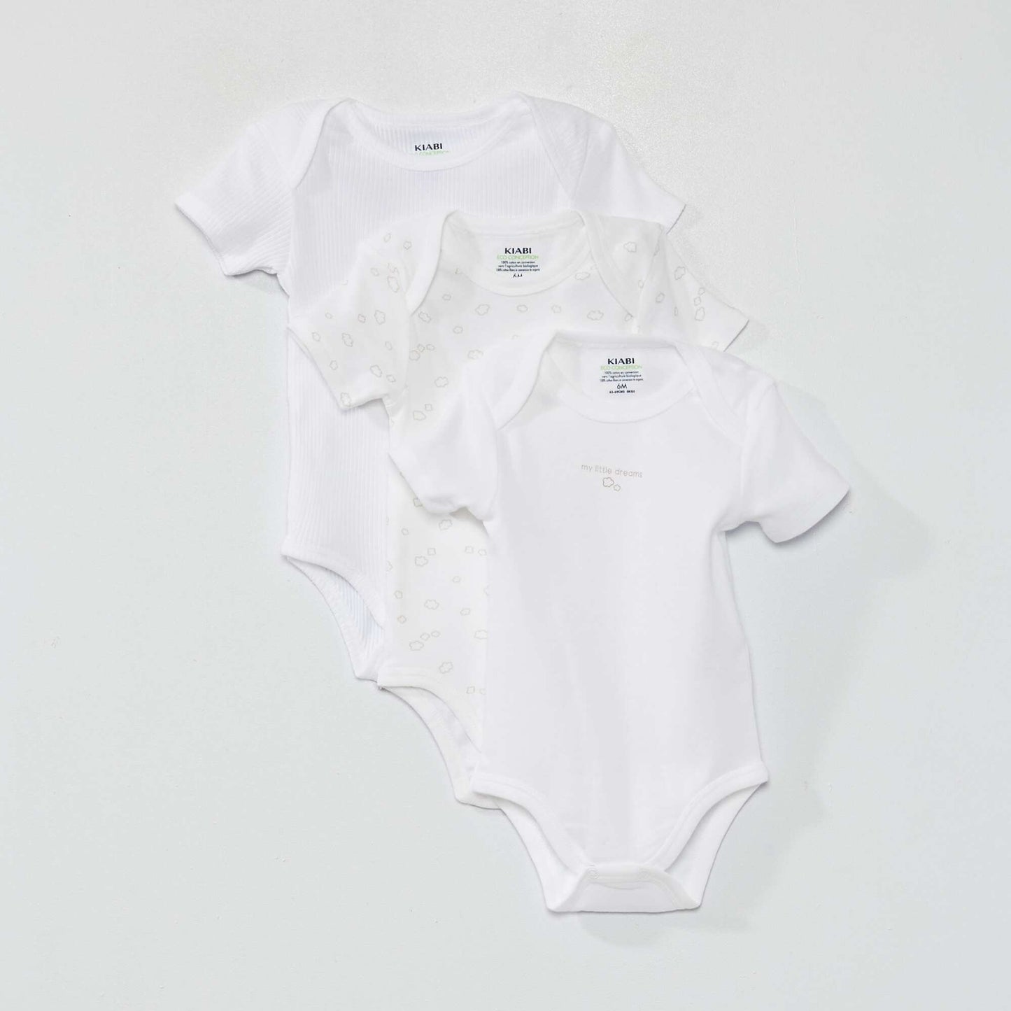 Pack of 3 eco-design bodysuits WHITE