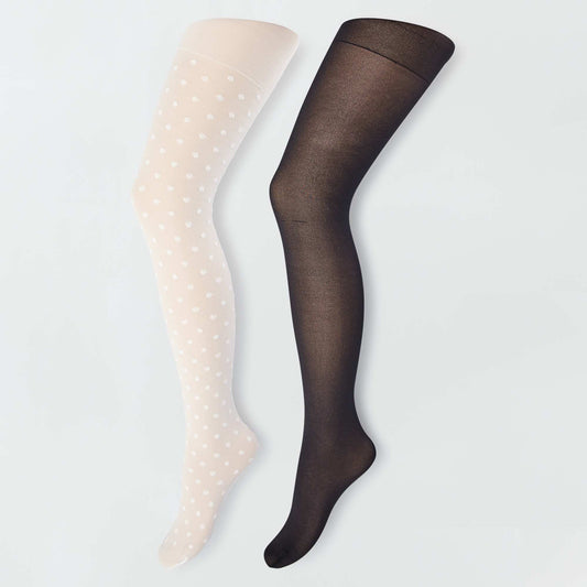 Pack of 2 pairs of patterned knit tights WHITE