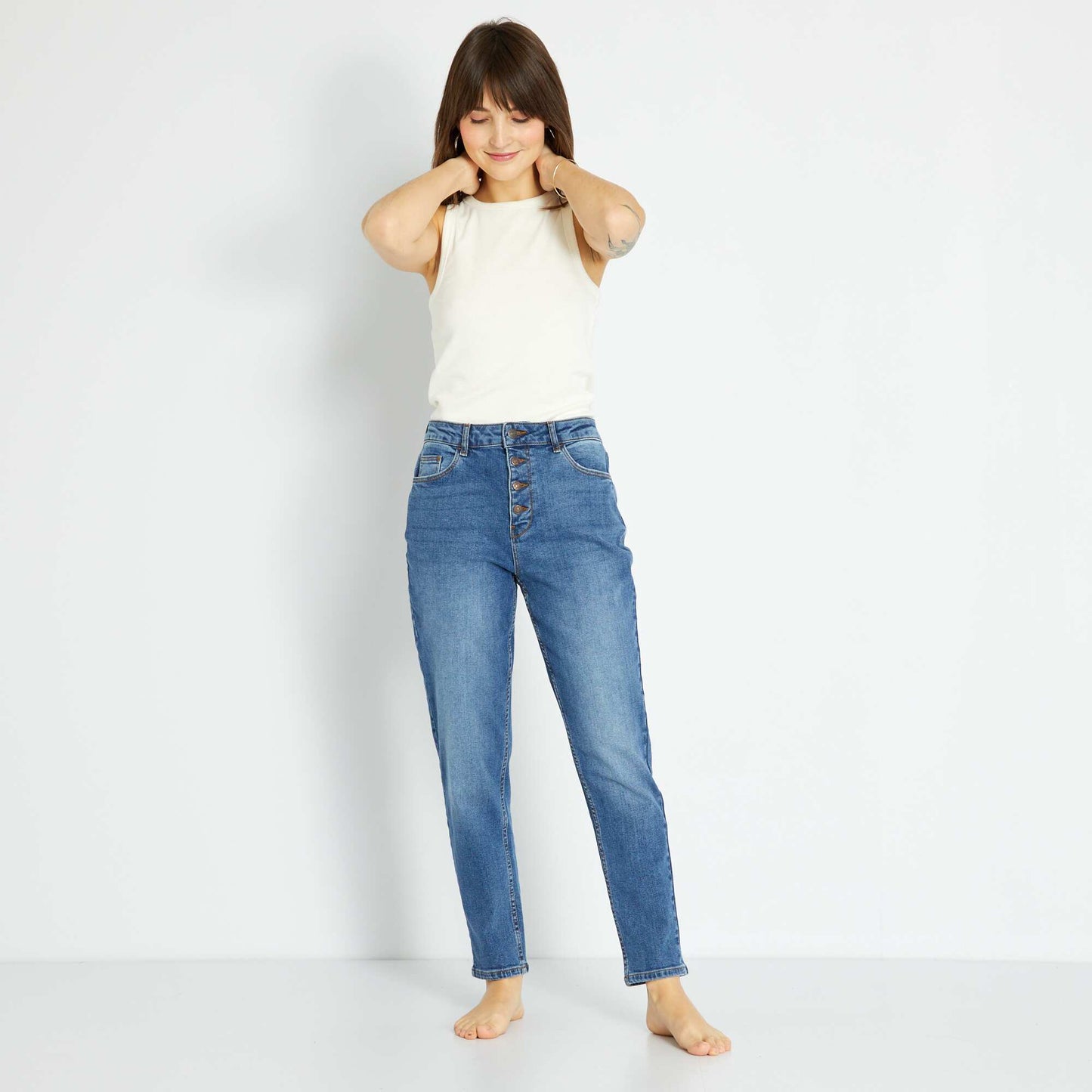 Very high-waisted mom jeans - L30 BLUE